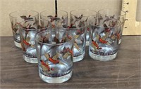 8 bar glasses with pheasants