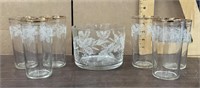 6 glasses with matching ice bucket