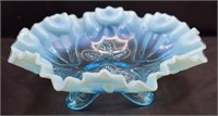 Northwood Blue Opalescent 9" Footed Bowl