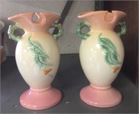 Pair of 7" Hull pottery Woodland vases
