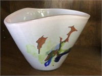 3-corner art glass bowl 6" tall