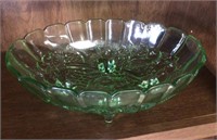 12" Green footed glass bowl