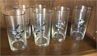 Set of 6 glasses with waterfowl decoration