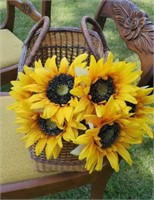 Wicker basket, sunflowers, Indian Corn