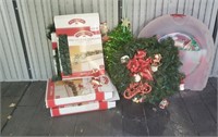 Christmas pre lit garland, wreaths, ornaments