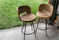 Boho rattan wicker bar stools (pair)