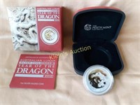 2012 year of the dragon silver & gold coin w/coa