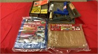 Concrete tools, sand paper, wall brackets, (New)