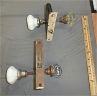 2 locksets w/milk glass & crystal door knobs