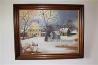 Wintry Scene- In Clore Walnut Frame