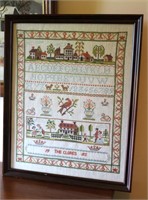 Framed Clore Needlepoint Sampler