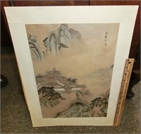 Large Japanese print Temple w/mountains