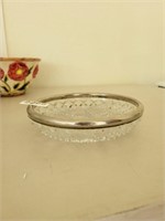 CUT GLASS BOWL WITH SILVER RING
