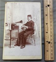 19th cent. cabinet card of man & Edison dictaphone