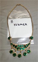 B-  Kramer costume necklace w/several green stones