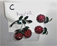 C-  Austria cherry pin & earrings very cool