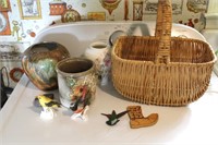 Planters, Bird Figurines, Basket