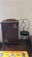 Antique doll wardrobe & chair