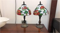 Pair of stained glass lamps 14 inches tall with 8