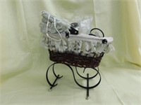 2 wicker doll prams with wheels: 12" tall - 13"