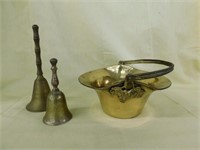 Brass items: long handled bell, 7" - bell, 4.5" -