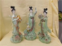 Set of 3 porcelain geisha girl figurines, not