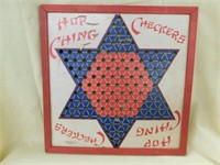 Hop Ching checkers board w/ wooden frame, J.