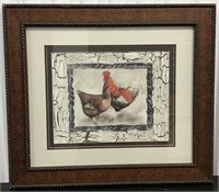 FRAMED PRINT OF HEN AND ROOSTER