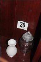 Glass Candy Jar/Milk Glass Globe (Hobnail) (U230)