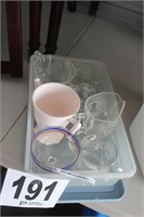 Box & (6) Glass Pieces (1 Pink Milk Glass)