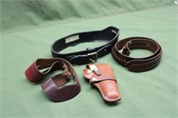 (2) Leather Gun Belts & Shoulder Holster Strap
