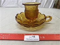 Amber Coin Glass Candle Holder and Cup Lot