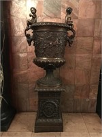 One piece Bronze planter and stand statue. Highly