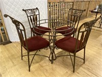 Metal Table and 4 Velvet Cushioned Chairs Lot -