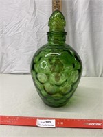 Hand Blown Green Glass Vase with Lid