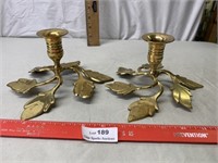 Pair of Brass Leaf Design Candle Stick Holders