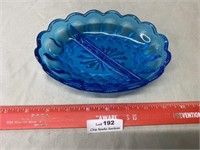 Blue Glass Vintage Divided Relish Tray Dish