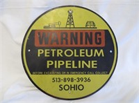 Warning Petroleum Pipeline Sohio Metal Sign