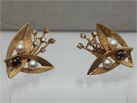 14K FINE Diamond, Pearl & Spinel Estate Earrings