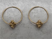 14K Yellow Gold Nugget Style Hoop Earrings
