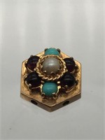 Antique 14K Garnet, Turquoise & Pearl Pendant