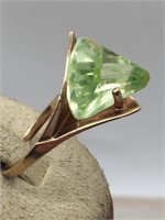 Exquisite 10K Art Deco Style Green Amethyst Ring