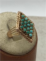 Fine Antique 14K Turquoise Art Deco Style Ring