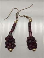 Purple Art Glass Garnet Style Dangle Earrings