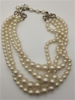 Vtg Faux Pearl 4-Strand Fancy Choker Necklace