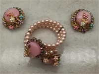 Fancy 1950's Pink Bracelet & Earrings Set - SO FIN
