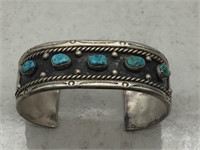 Sterling Navajo Old Pawn Turquoise Cuff Bracelet