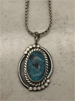 Fine Sterling Navajo Turquoise Pendant Necklace