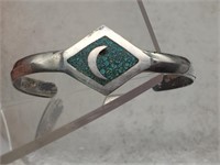 Vtg Sterling Silver Turquoise Inlay Cuff Bracelet