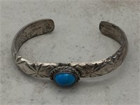 Vintage Silver-Tone Turquoise Cab Cuff Bracelet